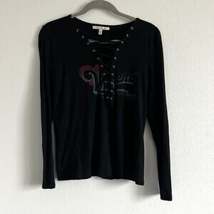 Express One Eleven Black Weekend Long-Sleeve T-Shirt S 2010s Grunge Indie Sleaze